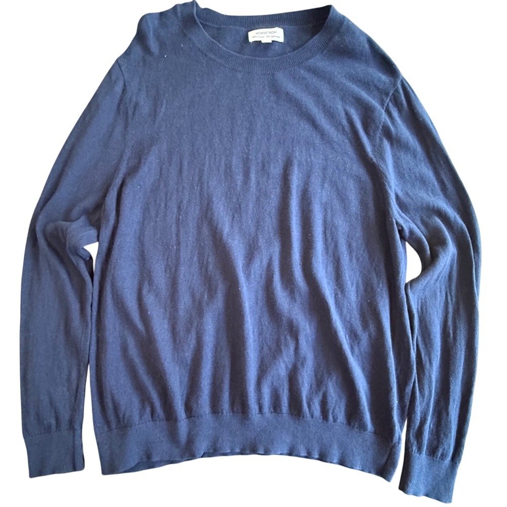 Nordstrom Sweater Mens XXL Navy Blue Cotton Cashmere Crewneck Knit RN58665